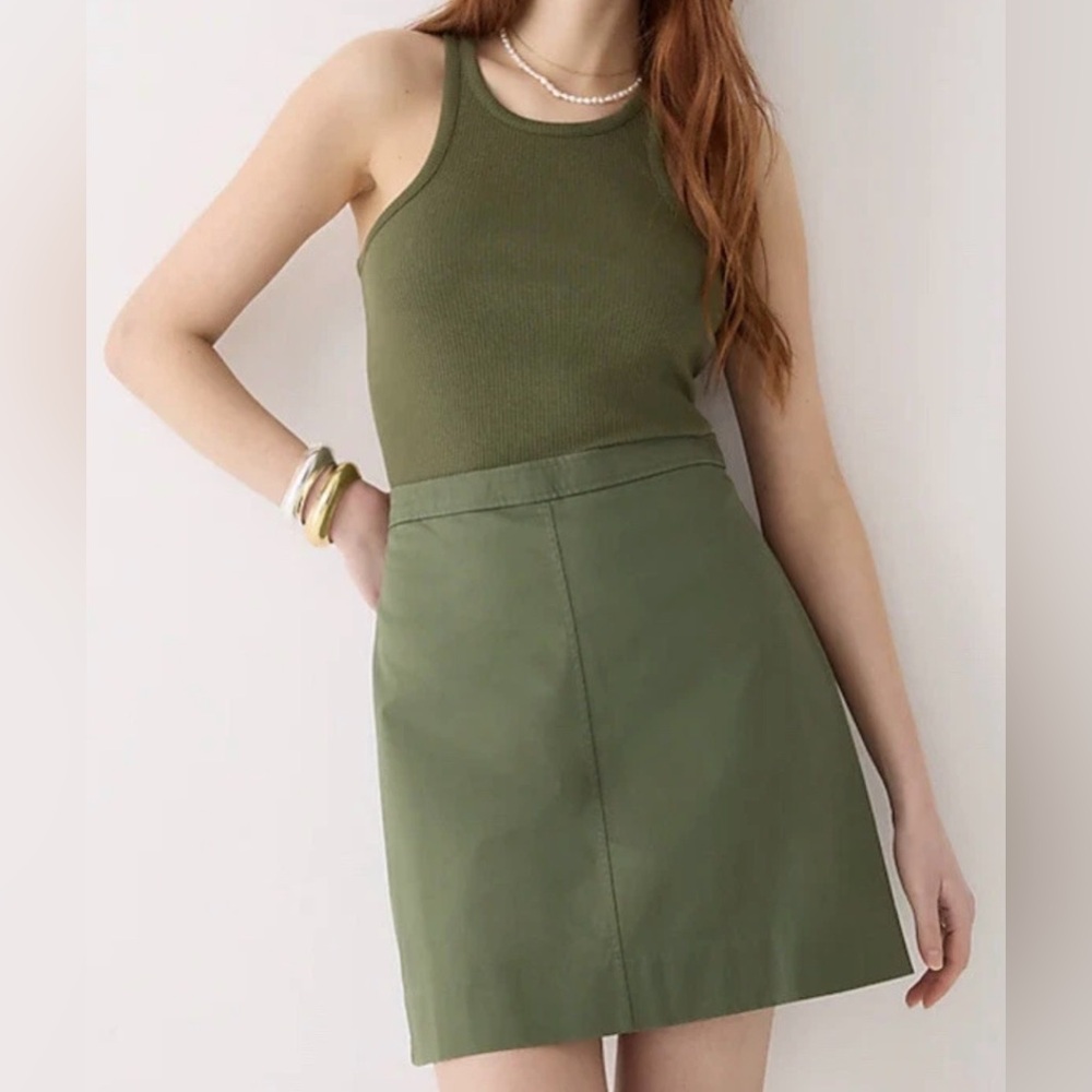 J. Crew Natasha Lined Skirt Sz 8 Green Stretch Cotton NWT Retails $98